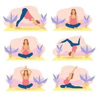 prenataal, zwangerschapsyoga-workouts ingesteld. trainen en fitness, zwangerschap concept. vectorillustratie. vector