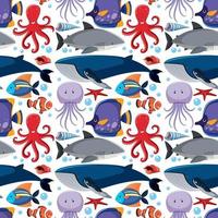 cartoon zeeleven naadloos patroon met zeedieren vector