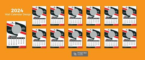 modern 2024 kalender sjabloon 12 Pagina's ontwerp sjabloon met creatief vormen. vector