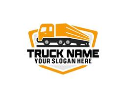 logo met vrachtwagen op witte achtergrond, zwart-wit stijl vector