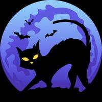 halloween kat silhouet met vleermuizen blauw kleur vector