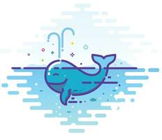 schattig schets illustratie van een gelukkig walvis in de zee vector