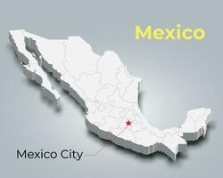 Mexico 3d kaart met borders van Regio's vector