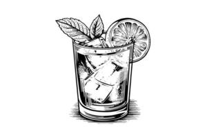 alcoholisch cocktail gegraveerde geïsoleerd drinken vector illustratie. zwart en wit schetsen samenstelling