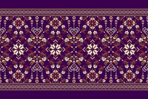 bloemen kruis steek borduurwerk Aan Purper achtergrond.geometrisch etnisch oosters patroon traditioneel.azteken stijl abstract vector illustratie.ontwerp voor textuur, stof, kleding, verpakking, decoratie, sarong
