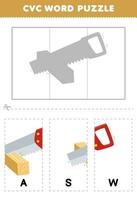 onderwijs spel voor kinderen naar leren cvc woord door compleet de puzzel van schattig tekenfilm zag afbeelding afdrukbare werkblad vector