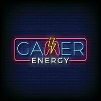 neon teken gamer energie met steen muur achtergrond vector