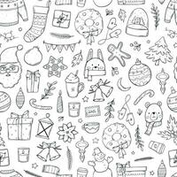 Kerstmis naadloos patroon met doodles voor kleur Pagina's, omhulsel papier, scrapbooken, stationair, behang, afdrukken, enz. Kerstmis monochroom herhaling patroon. eps 1 vector