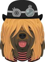 halloween groet kaart. briard of Brie herder hond met bowler hoed en zwart en rood gestreept t-shirt vector