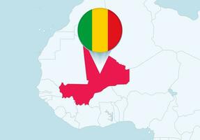 Afrika met geselecteerd Mali kaart en Mali vlag icoon. vector