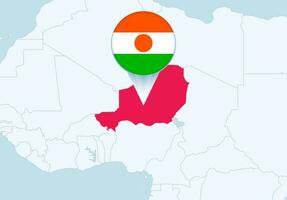 Afrika met geselecteerd Niger kaart en Niger vlag icoon. vector