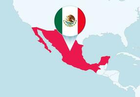 Amerika met geselecteerd Mexico kaart en Mexico vlag icoon. vector