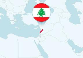 Azië met geselecteerd Libanon kaart en Libanon vlag icoon. vector