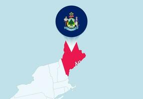 Verenigde staten met geselecteerd Maine kaart en Maine vlag icoon. vector