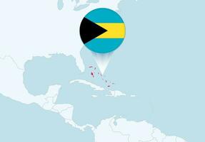 Amerika met geselecteerd de Bahamas kaart en de Bahamas vlag icoon. vector