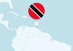 Amerika met geselecteerd Trinidad en Tobago kaart en Trinidad en Tobago vlag icoon. vector