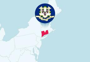 Verenigde staten met geselecteerd Connecticut kaart en Connecticut vlag icoon. vector