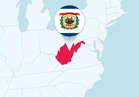 Verenigde staten met geselecteerd west Virginia kaart en west Virginia vlag icoon. vector