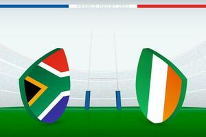 bij elkaar passen tussen zuiden Afrika en Ierland, illustratie van rugby vlag icoon Aan rugby stadion. vector