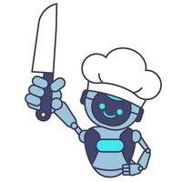 robot chef Holding mes vector illustratie. robot chef mascotte illustratie ontwerp