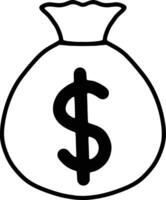 geld zak vector icoon, zak van geld vlak mono lijn tekenfilm illustratie met dollar teken.