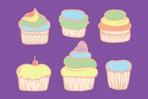 verzameling reeks illustraties hand- getrokken van kop taart kleurrijk vector