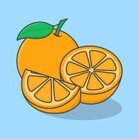 oranje fruit tekenfilm vector illustratie. plak en geheel van sappig oranje vlak icoon schets