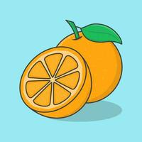 plak en geheel van sappig oranje tekenfilm vector illustratie. vers oranje fruit vlak icoon schets