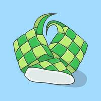 ketupat of rijst- knoedel tekenfilm vector illustratie. eid al fitr ketupat voedsel vlak icoon schets