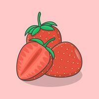 plak en geheel van aardbei tekenfilm vector illustratie. aardbei fruit vlak icoon schets