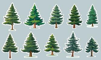 panoramisch pijnboom boom sticker ontwerpen, perfect voor decoreren uw laptop of water fles vector
