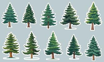 panoramisch pijnboom boom sticker ontwerpen, perfect voor decoreren uw laptop of water fles vector