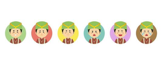 banten Indonesisch avatar met divers uitdrukking vector