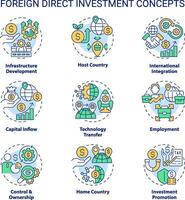 bewerkbare pictogrammen reeks vertegenwoordigen buitenlands direct investering concepten, geïsoleerd vector, dun lijn illustratie. vector