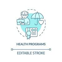 2d bewerkbare Gezondheid programma's dun lijn icoon concept, geïsoleerd vector, blauw illustratie vertegenwoordigen pensionering. vector
