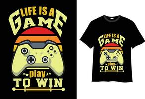 gamer t-shirt ontwerp vector illustratie. leven is een spel Speel naar winnen t overhemd ontwerp vector, trendy, kleding, gamen, retro, spel, video