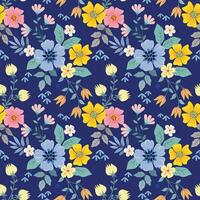 mooi bloeiend bloemen Aan blauw kleur achtergrond naadloos patroon. vector