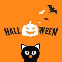 happy halloween-tekstbriefkaartbanner met eng gezicht op pompoen vector