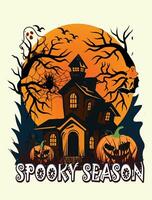spookachtig seizoen, halloween t-shirt ontwerp vector eng nacht verschrikking nacht.