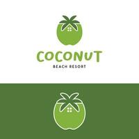 gemakkelijk kokosnoot fruit met bladeren en huis logo vector