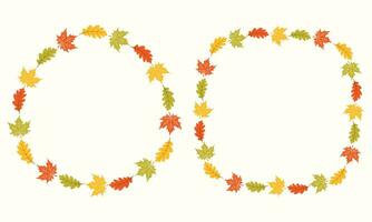 klem kunst reeks van hand- getrokken kransen van herfst bladeren Aan geïsoleerd achtergrond. warm achtergrond voor herfst oogst, dankzegging, halloween en seizoensgebonden viering, textiel, scrapbooken. vector