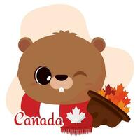 schattig bever avatar met Canadees sjaal en Woud boswachter hoed vector