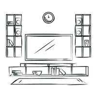 schetsen van een binnen- leven kamer met meubels en een TV vector