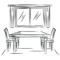 schetsen van een leven kamer met een avondeten tafel vector