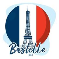 geïsoleerd insigne met Frans vlag en eiffel toren mijlpaal Bastille dag vector