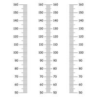 kinderen hoogte grafieken van 50 naar 160 centimeter. sjabloon voor muur groei sticker geïsoleerd Aan een wit achtergrond. vector illustratie. meter muur of groei heerser. stadiometer schaal set. eps pictogrammen.