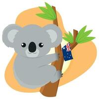 schattig koala hangende Aan een boom met de vlag van Australië vector