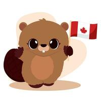 schattig bever tekenfilm met de vlag van Canada vector