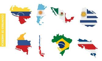reeks van gekleurde Latijns Amerikaans land kaarten met haar vlaggen vector