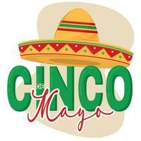 cinco de mayo belettering met een traditioneel Mexicaans hoed vector